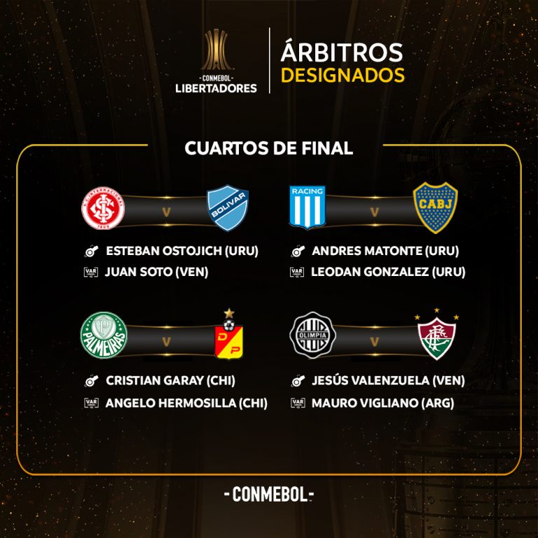 árbitros dos jogos de volta das quartas de final da libertadores