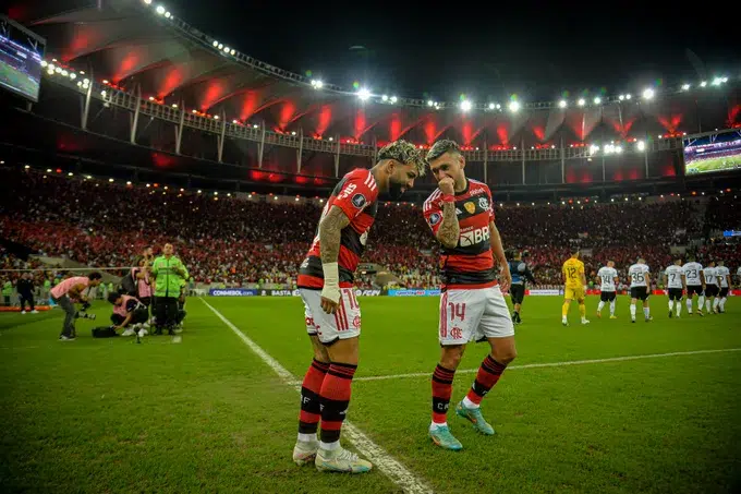 libertadores flamengo 1 x 0 olimpia gabigol e arrascaeta comemoram