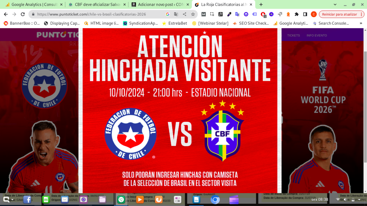 ingressos eliminatórias brasil x peru e chiile x brasil estão a venda