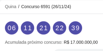 Resultado do Concurso 6591 da Quina