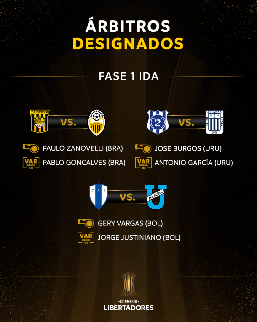 Árbitros Libertadores 2026 fase 1 - Imagem: Conmebol