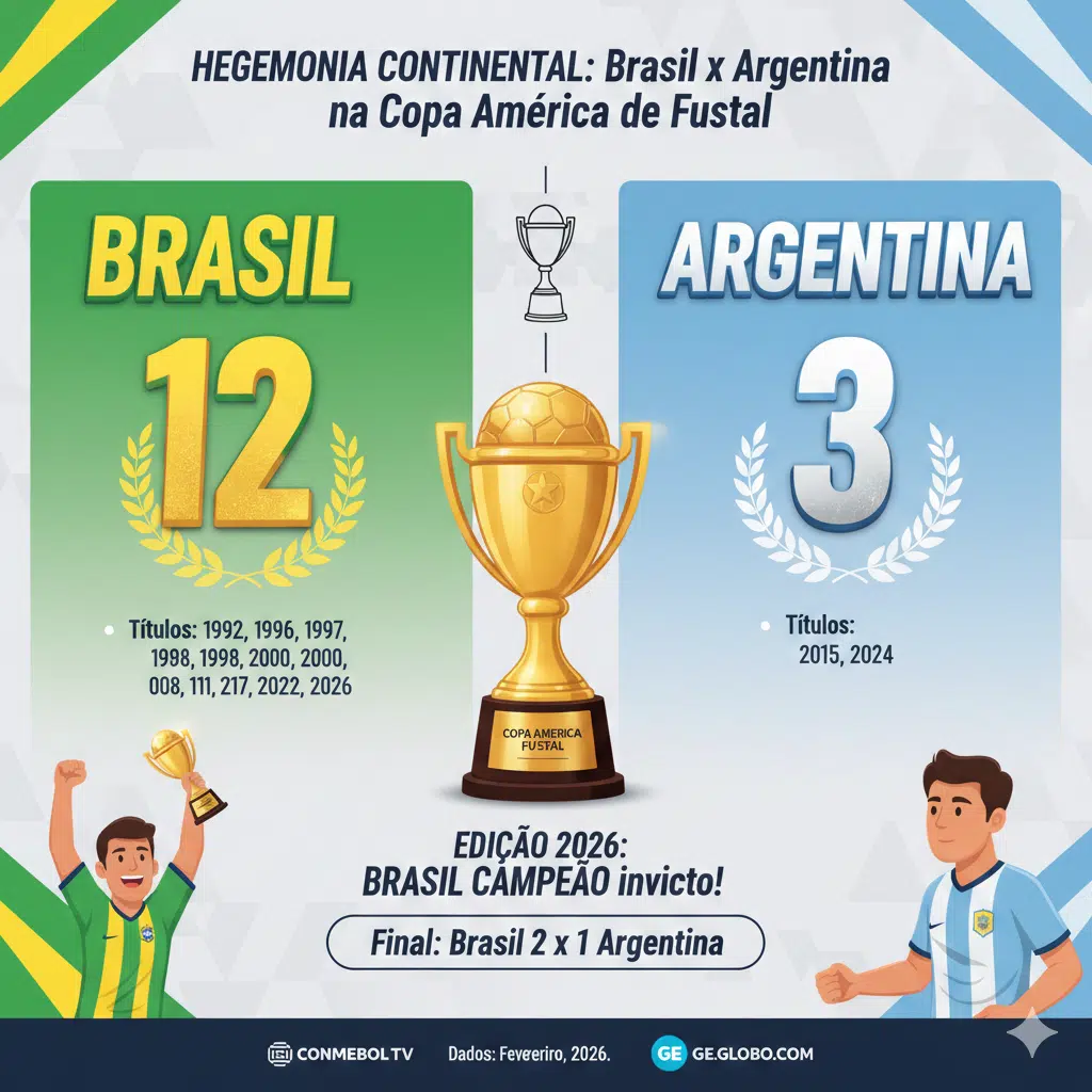 Gols de Brasil x Argentina Copa América de Futsal 2026 hoje