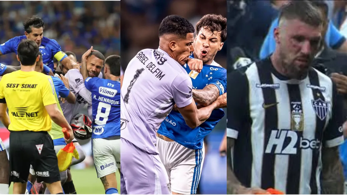 Batalha do Mineirão Cruzeiro é Campeão Quebra Hegemonia do AtléticoMG em jogo com 23 Expulsões e Recorde no Brasil. briga-generalizada-cruzeiro-atletico-23-expulsos-mineirao.
