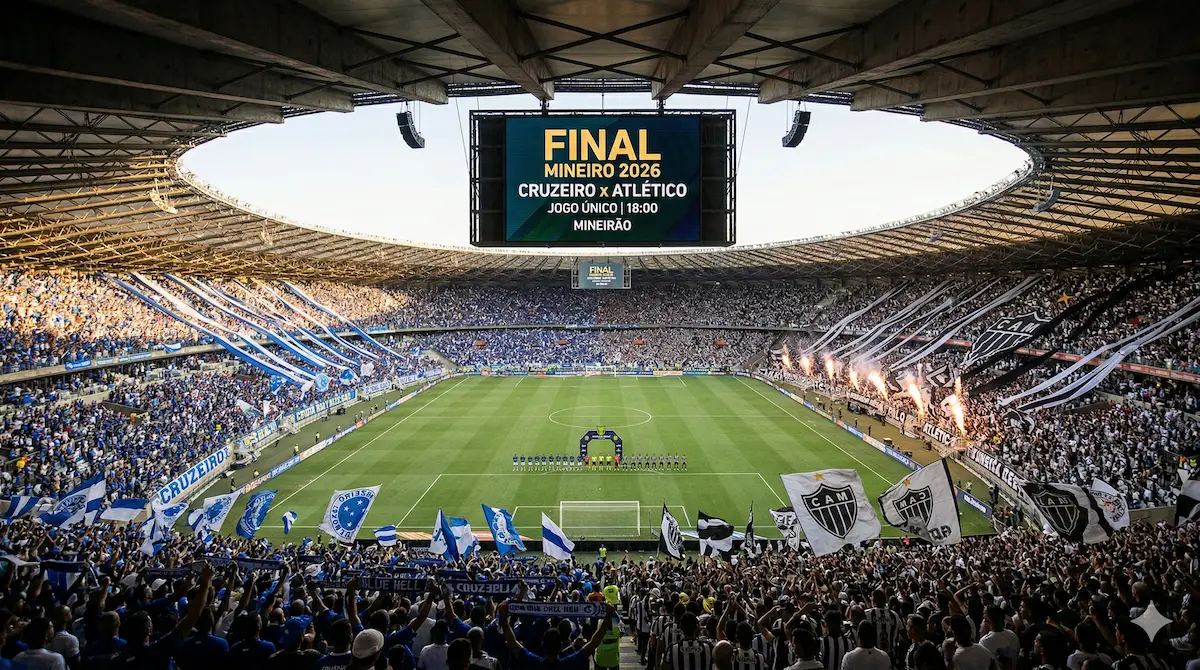 Torcedores de Cruzeiro e Atlético dividindo as arquibancadas do Mineirão.