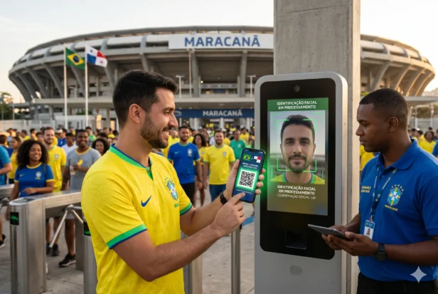 Alerta: Ingressos para Brasil x Panamá no Maracanã (Cuidado com Golpes!) 2 Torcedor usando biometria para validar com segurança ingressos Brasil x Panamá no Maracanã